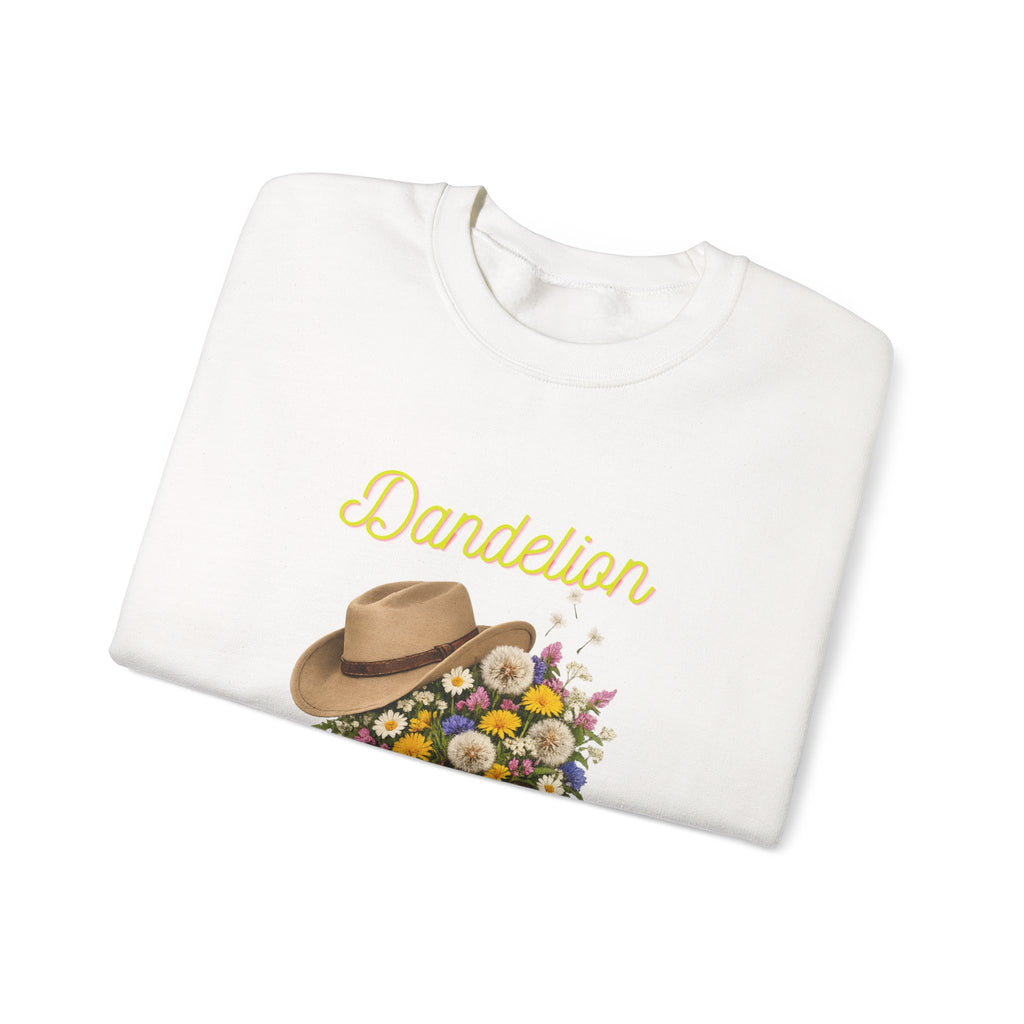 Dandelion Cowboy Boots & Hat Sweatshirt — Floral Western Crewneck