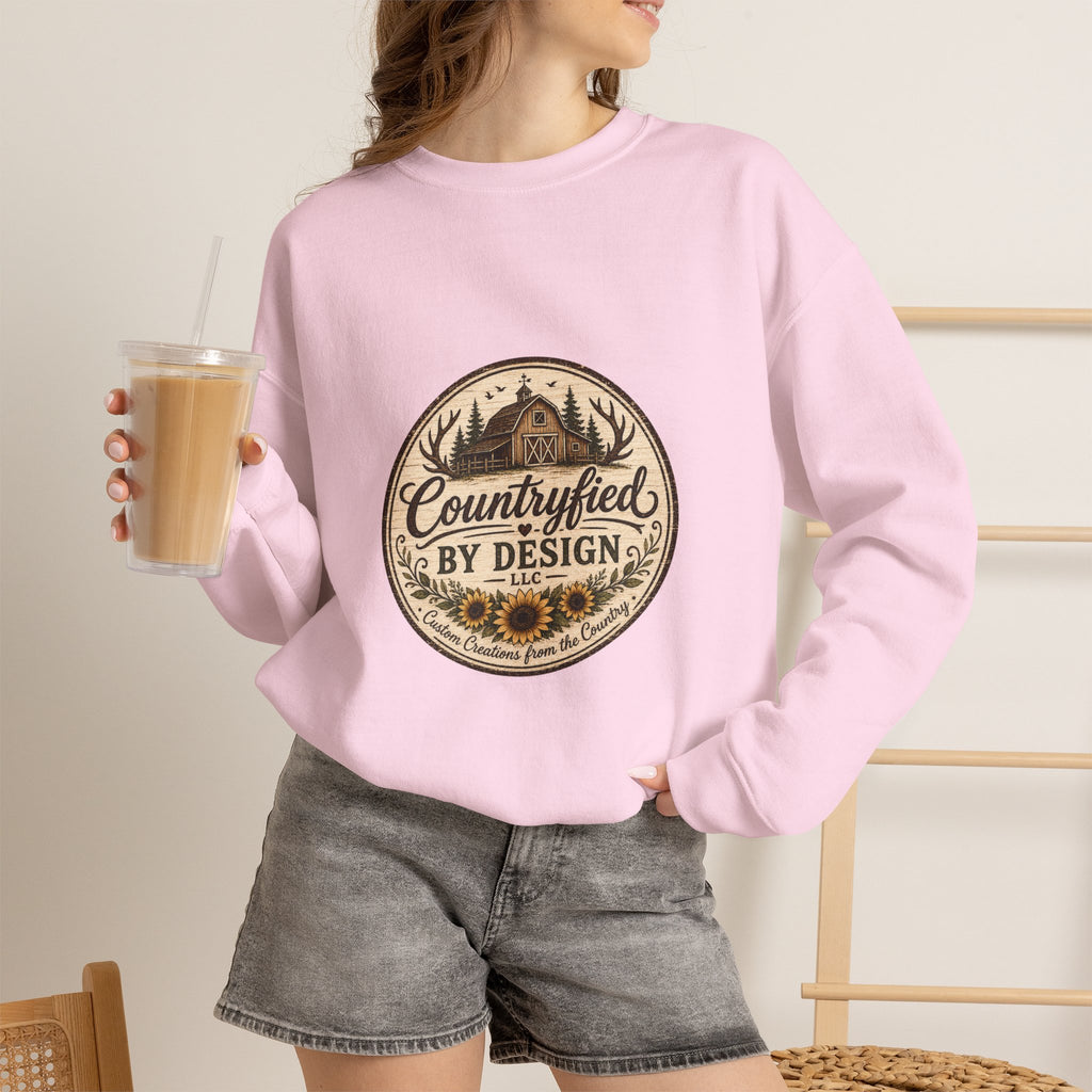 Countryfied By Design Crewneck Sweatshirt — Rustic Farmhouse Graphic Pullover