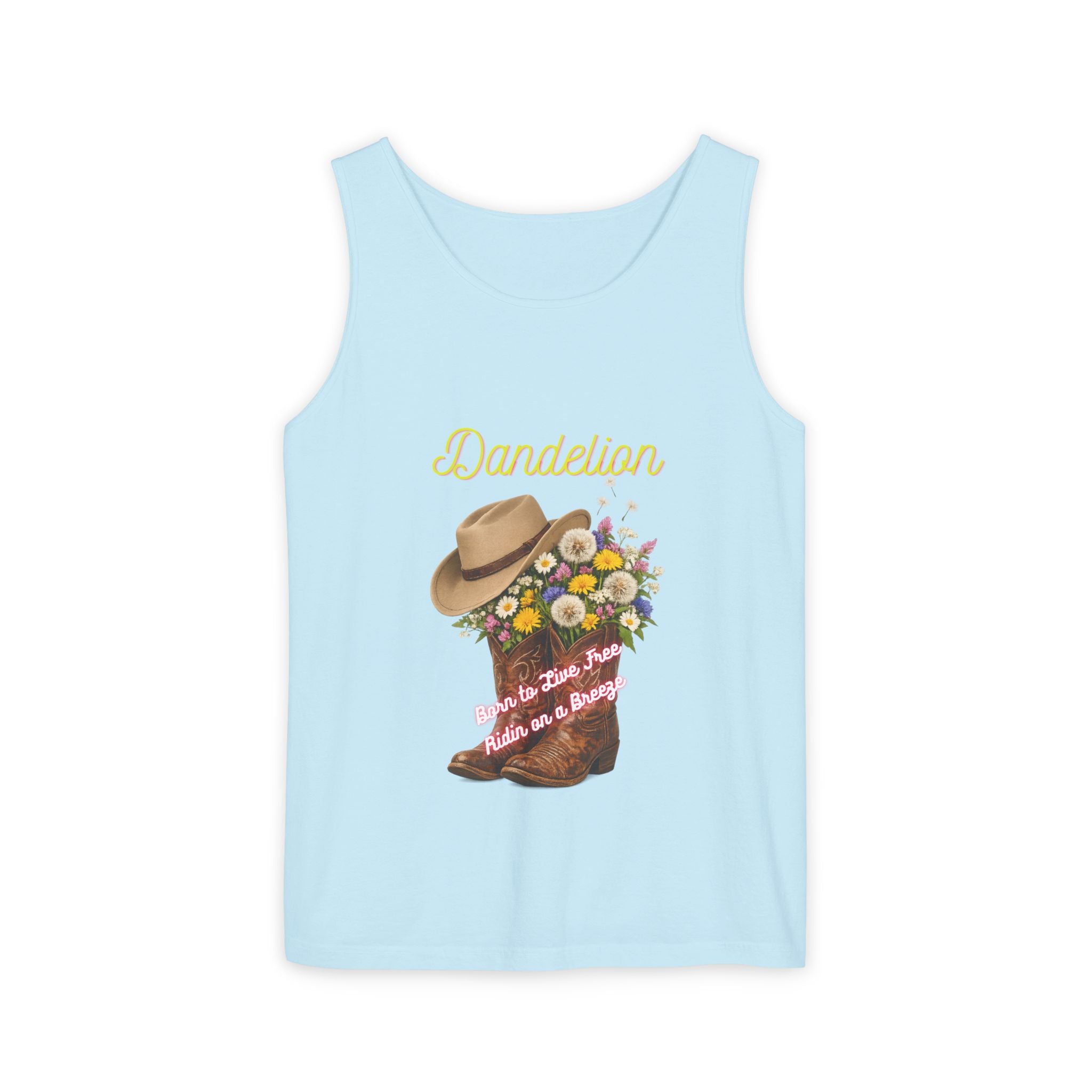 Dandelion Cowboy Boot Tank Top — Floral Western Graphic Summer Tee