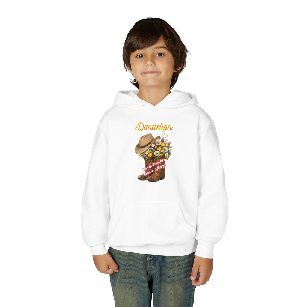 Youth Dandelion Cowboy Boot Hoodie - Floral Western Kids Sweatshirt