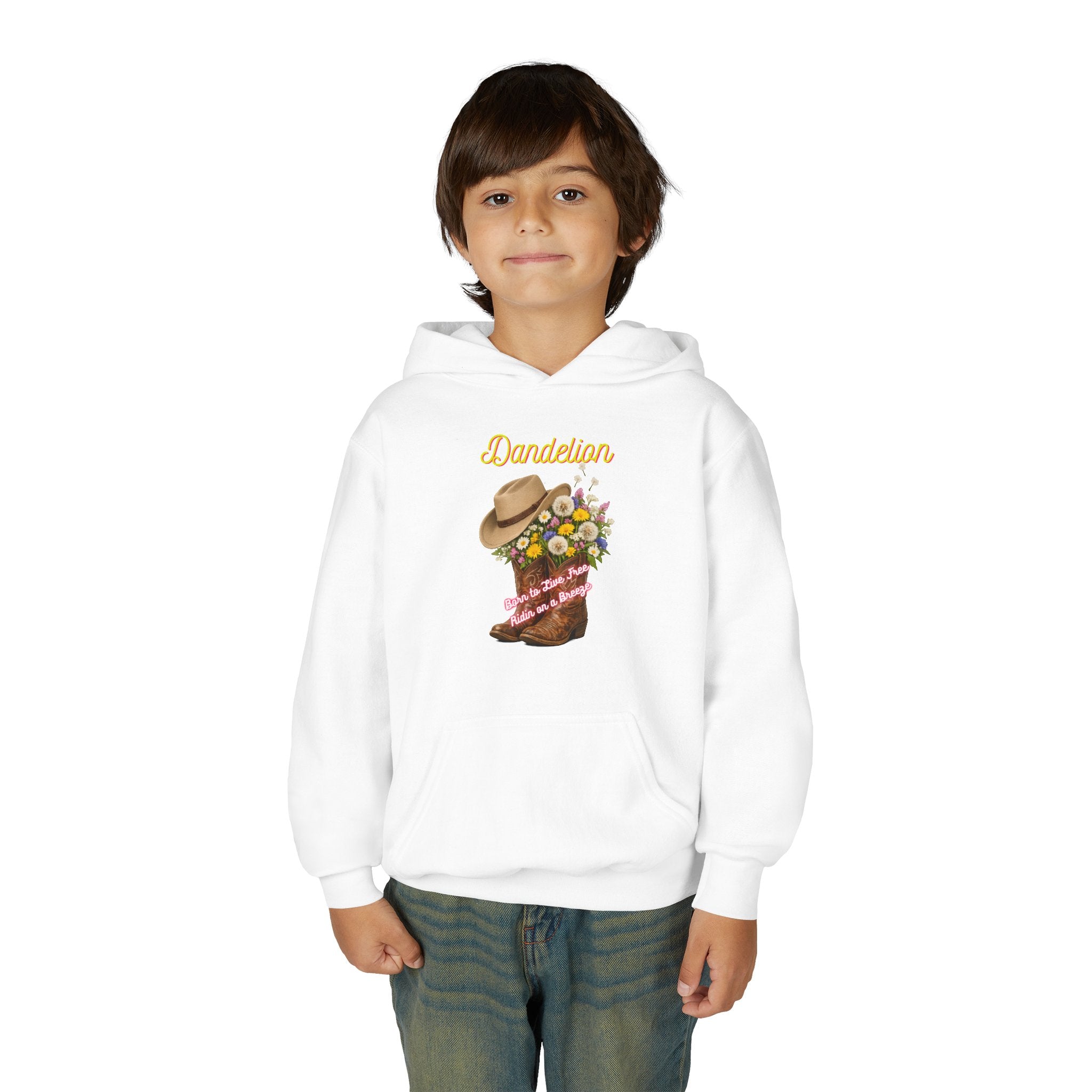 Youth Dandelion Cowboy Boot Hoodie - Floral Western Kids Sweatshirt