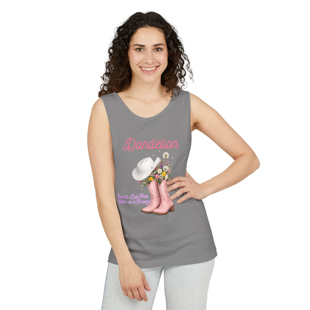 Dandelion Pink Cowboy Boots Tank Top — Floral Western Summer Tee