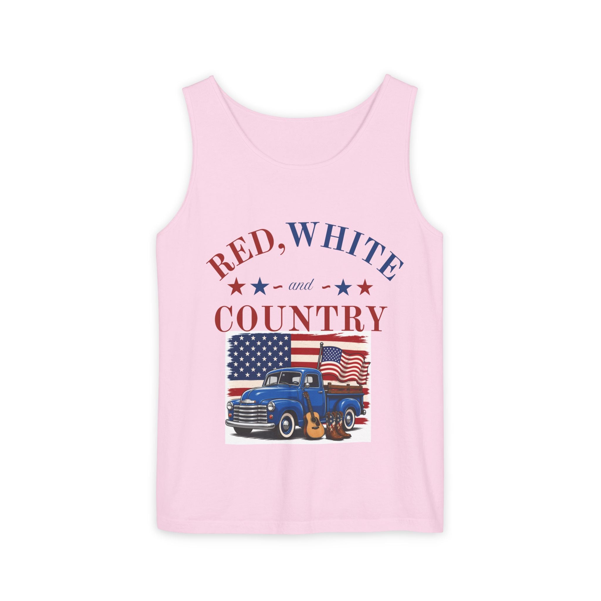 Patriotic Tank Top – "Red, White and Country" Vintage Truck | "Land of the Free" 4th of July Tank