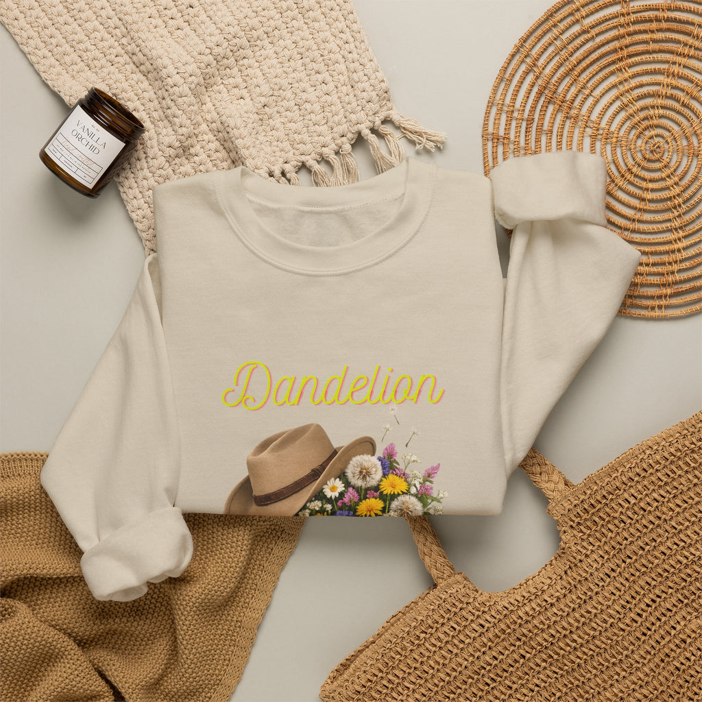 Dandelion Cowboy Boots & Hat Sweatshirt — Floral Western Crewneck