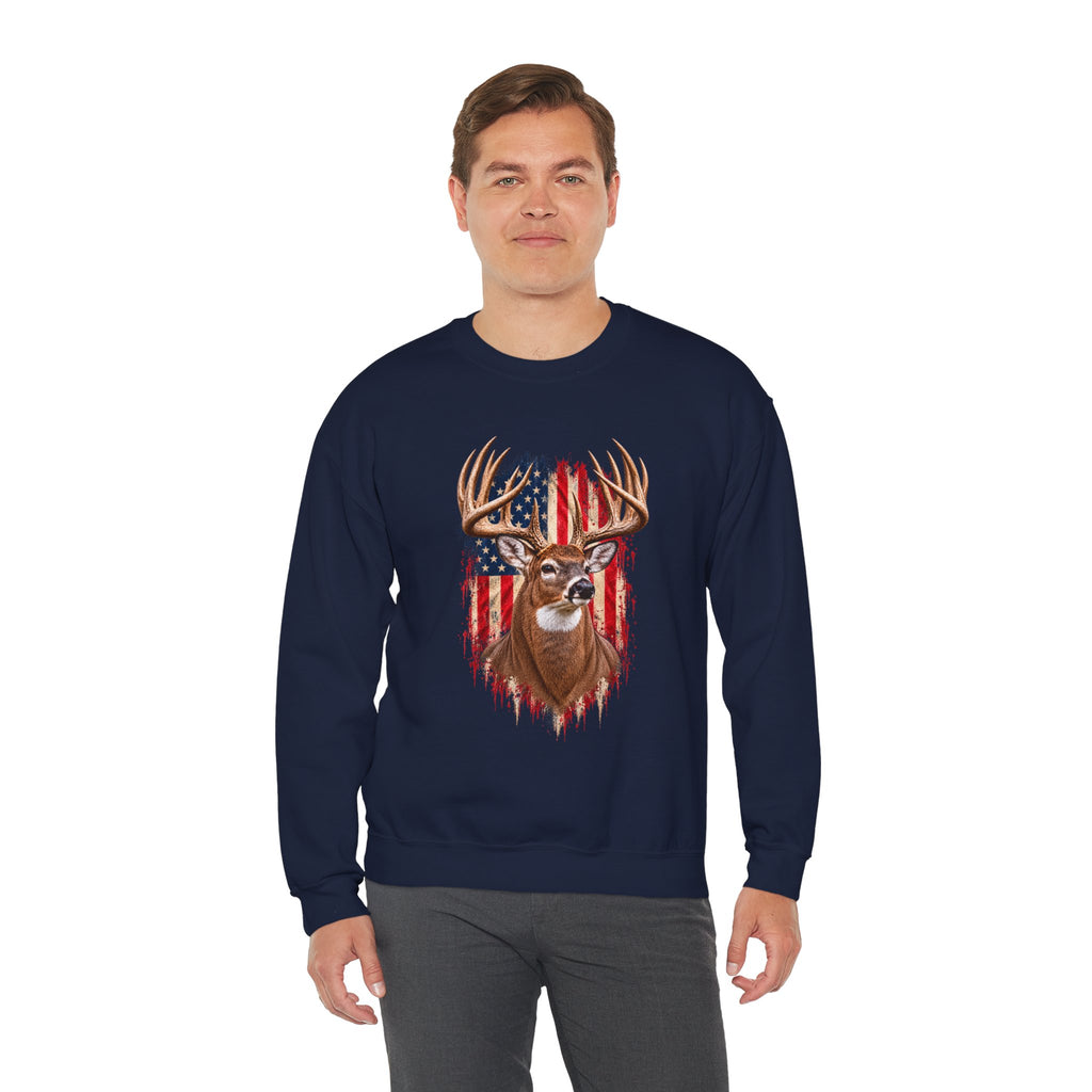 American Flag Buck Deer Sweatshirt | Patriotic Hunting Wildlife Crewneck