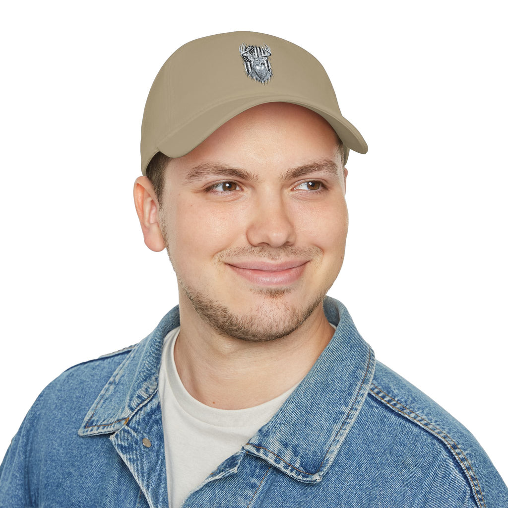 Low Profile Baseball Cap with Silver Viking Helmet Embroidery
