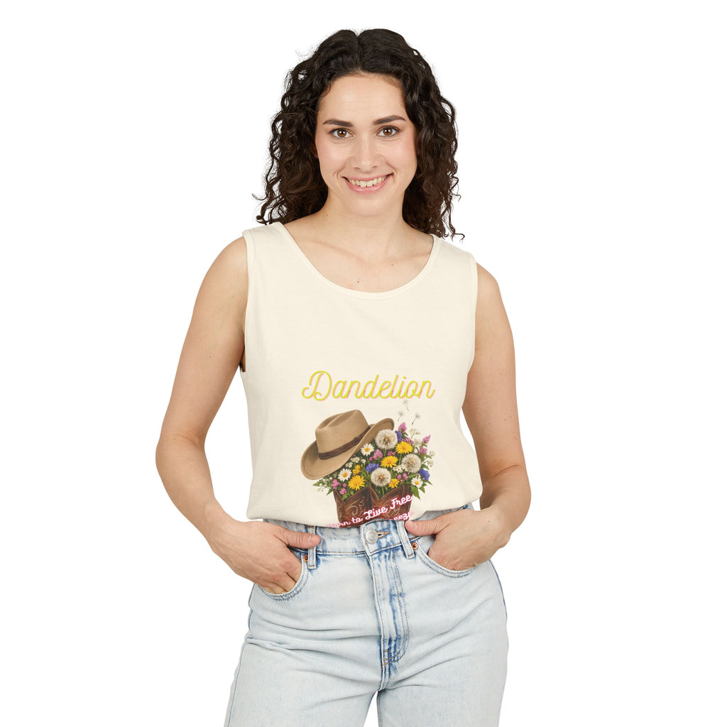 Dandelion Cowboy Boot Tank Top — Floral Western Graphic Summer Tee