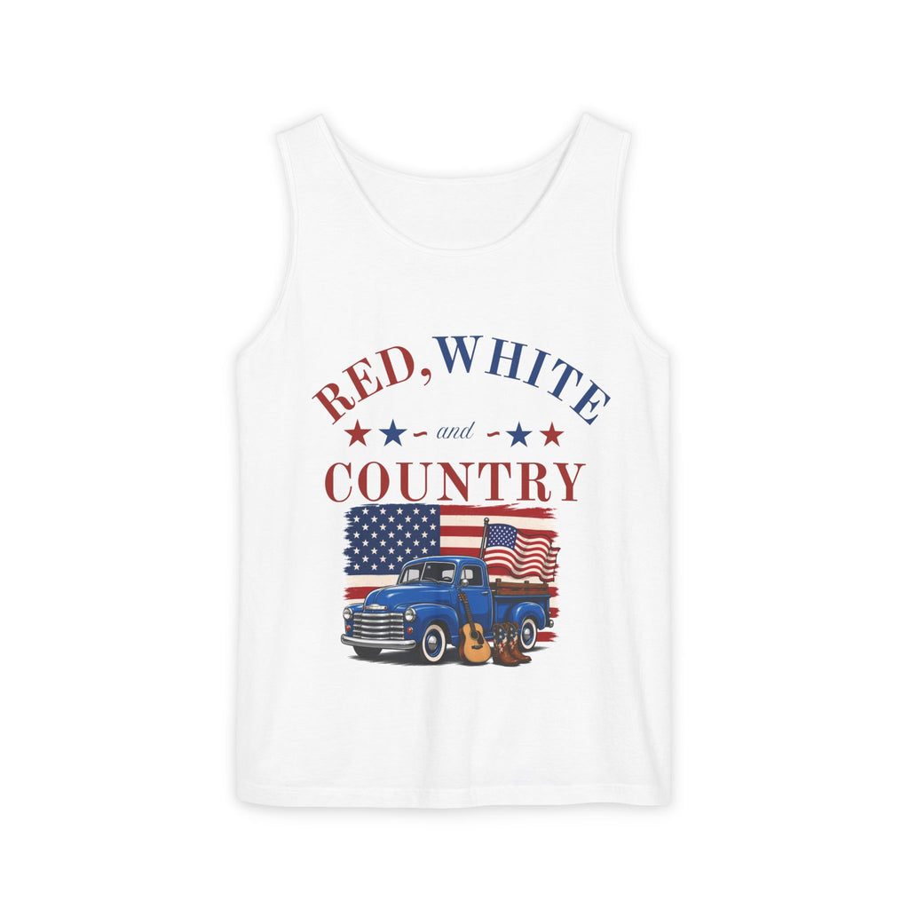 Patriotic Tank Top – "Red, White and Country" Vintage Truck | "Land of the Free" 4th of July Tank