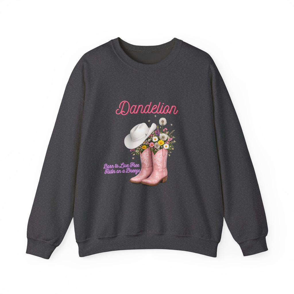 Dandelion Floral Cowboy Boots Sweatshirt – Pink Western Hat & Flowers Crewneck