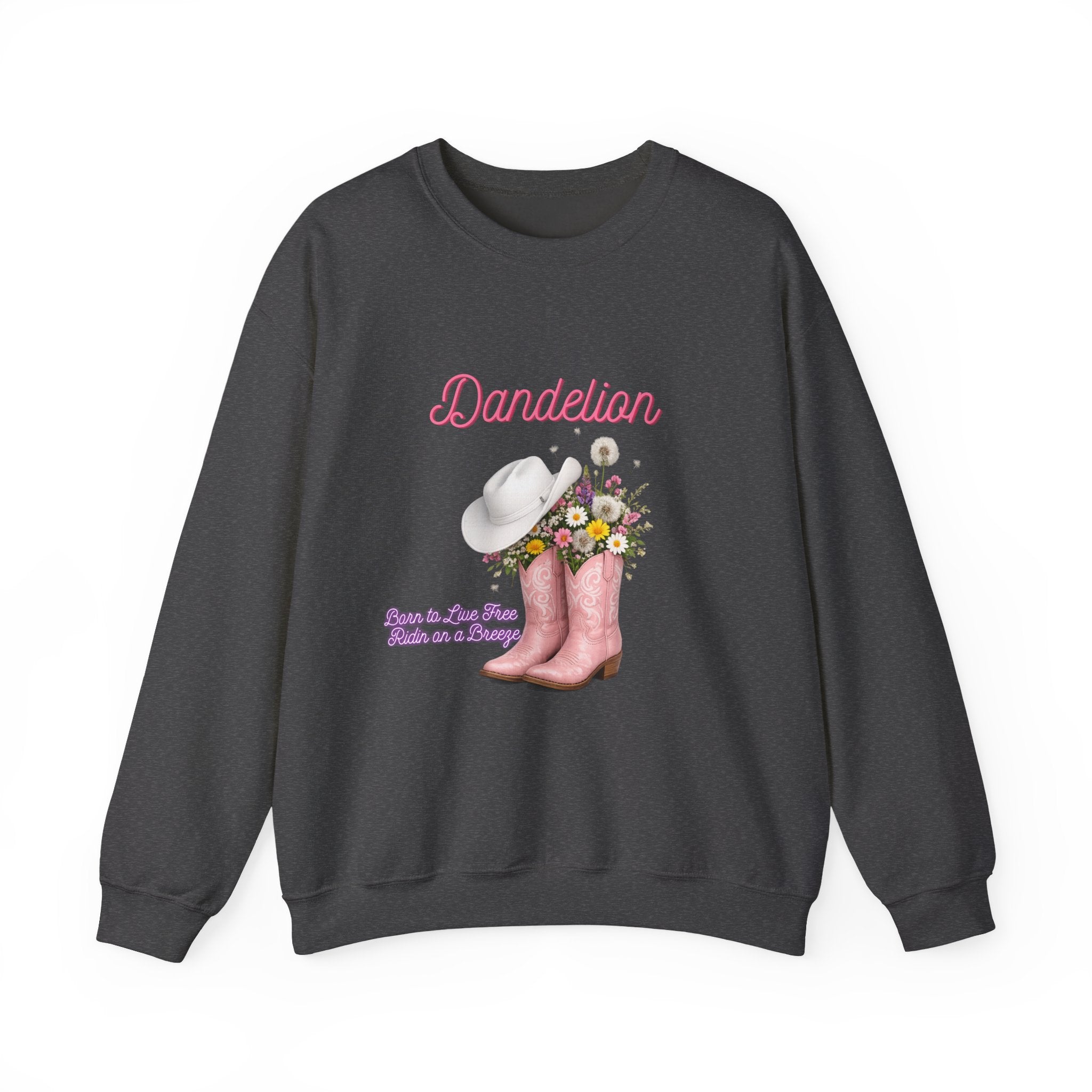 Dandelion Floral Cowboy Boots Sweatshirt – Pink Western Hat & Flowers Crewneck