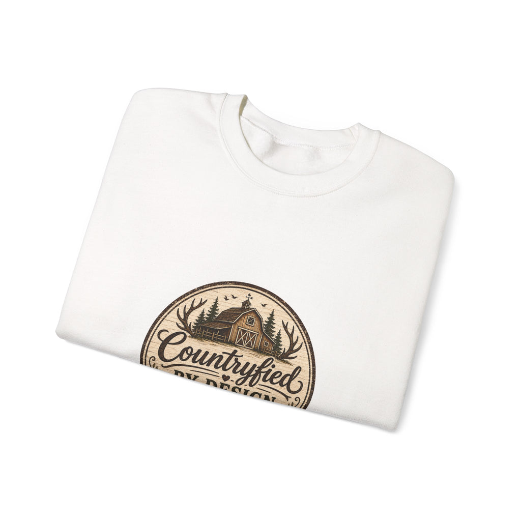 Countryfied By Design Crewneck Sweatshirt — Rustic Farmhouse Graphic Pullover
