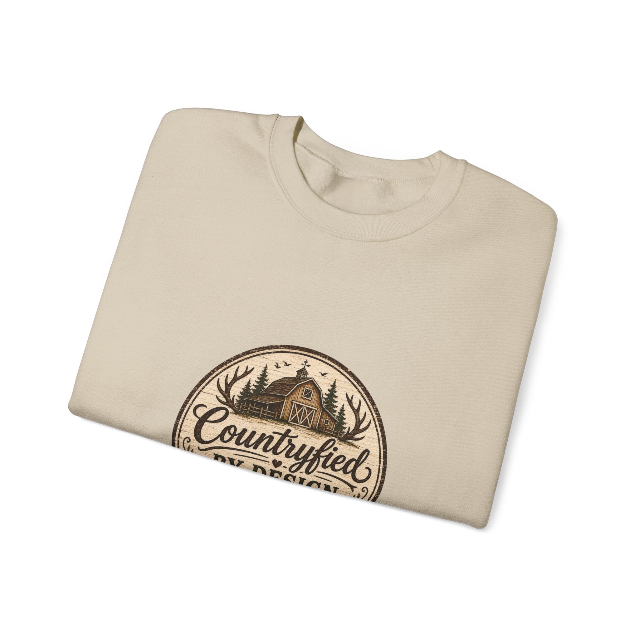 Countryfied By Design Crewneck Sweatshirt — Rustic Farmhouse Graphic Pullover