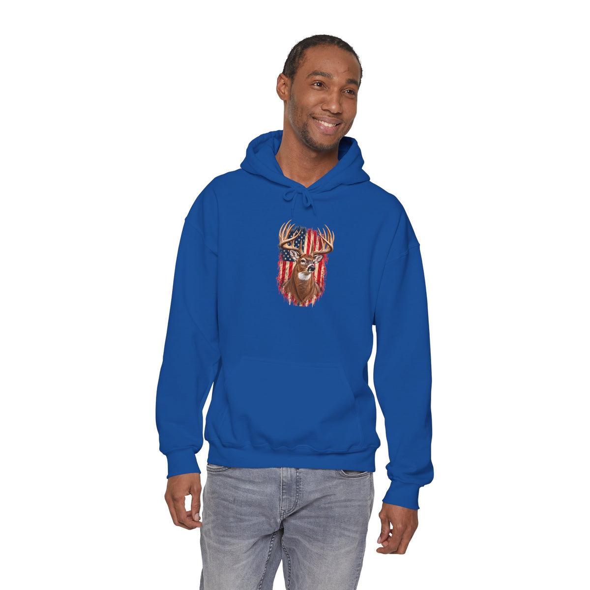 American Flag Deer Head Hoodie | Patriotic Buck Graphic Sweatshirt