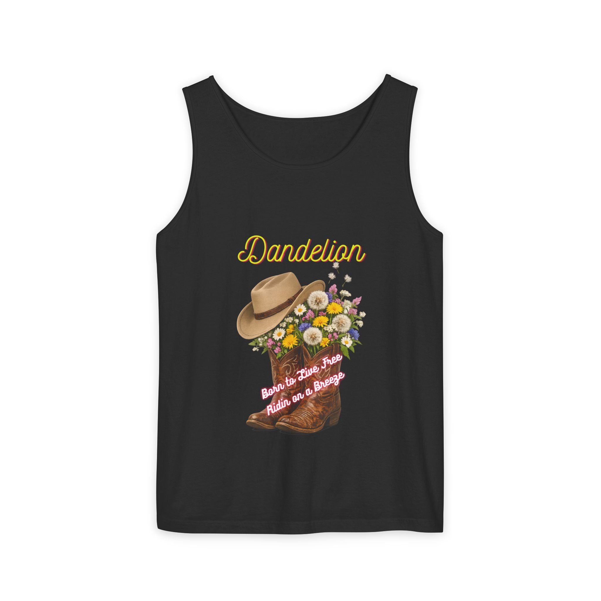 Dandelion Cowboy Boot Tank Top — Floral Western Graphic Summer Tee