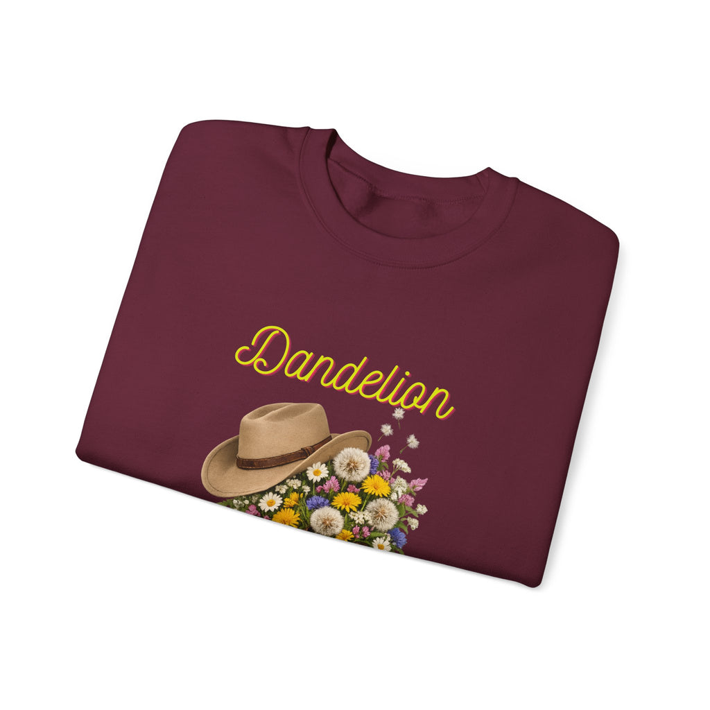 Dandelion Cowboy Boots & Hat Sweatshirt — Floral Western Crewneck