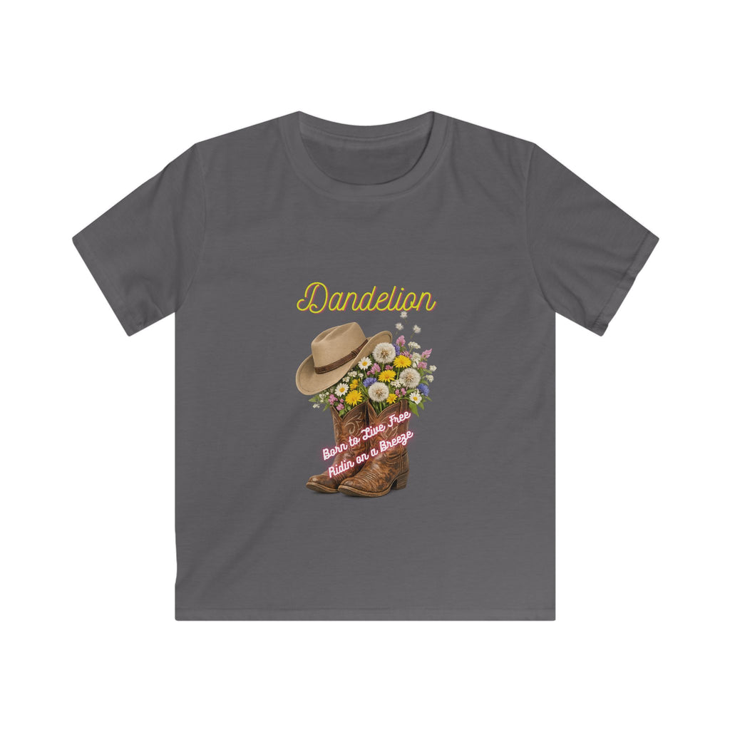 Kids Tee — 'Dandelion' Cowboy Boot Floral Graphic Shirt