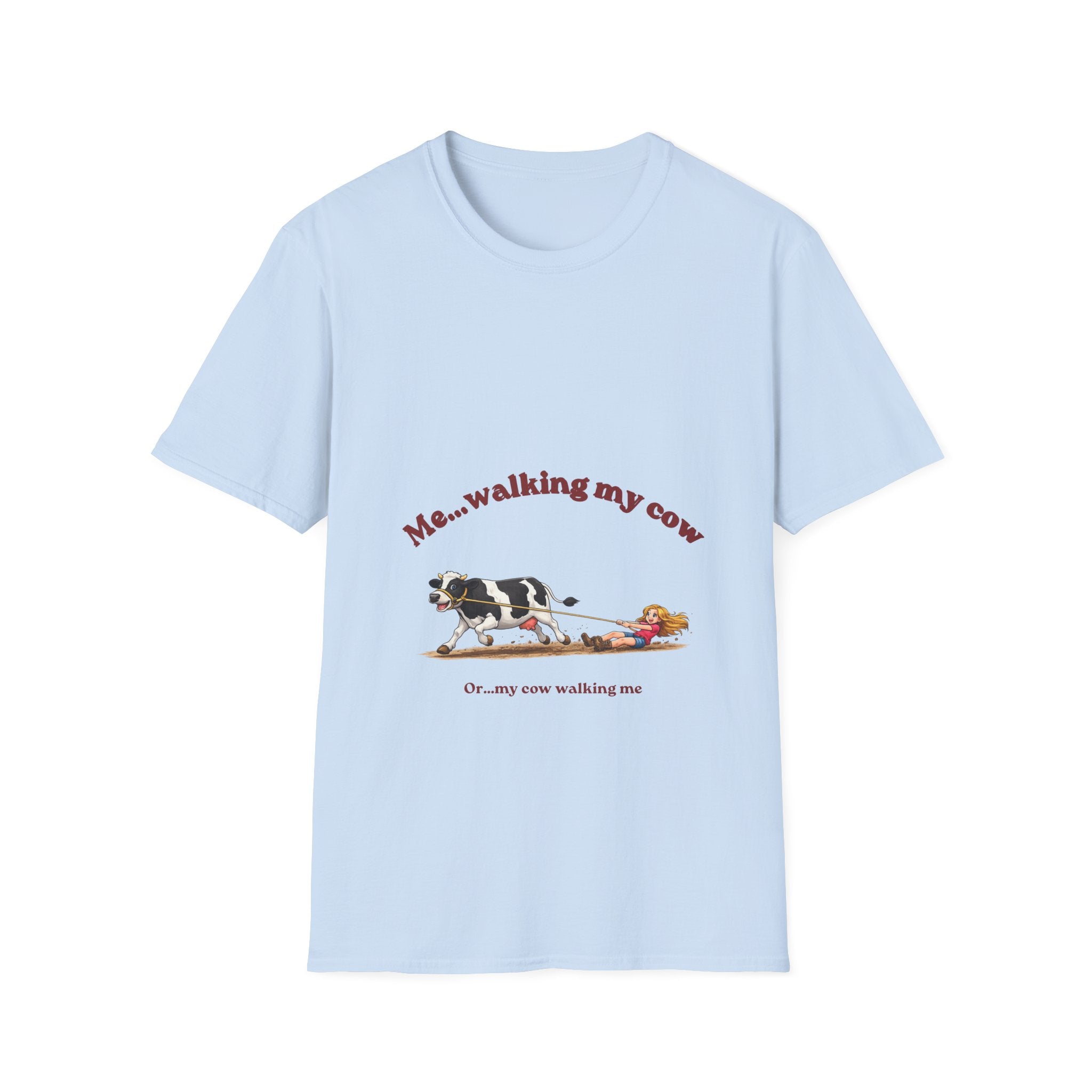 Cow Walking T-Shirt — "Me...walking my cow" Cute Farm Animal Tee-girl