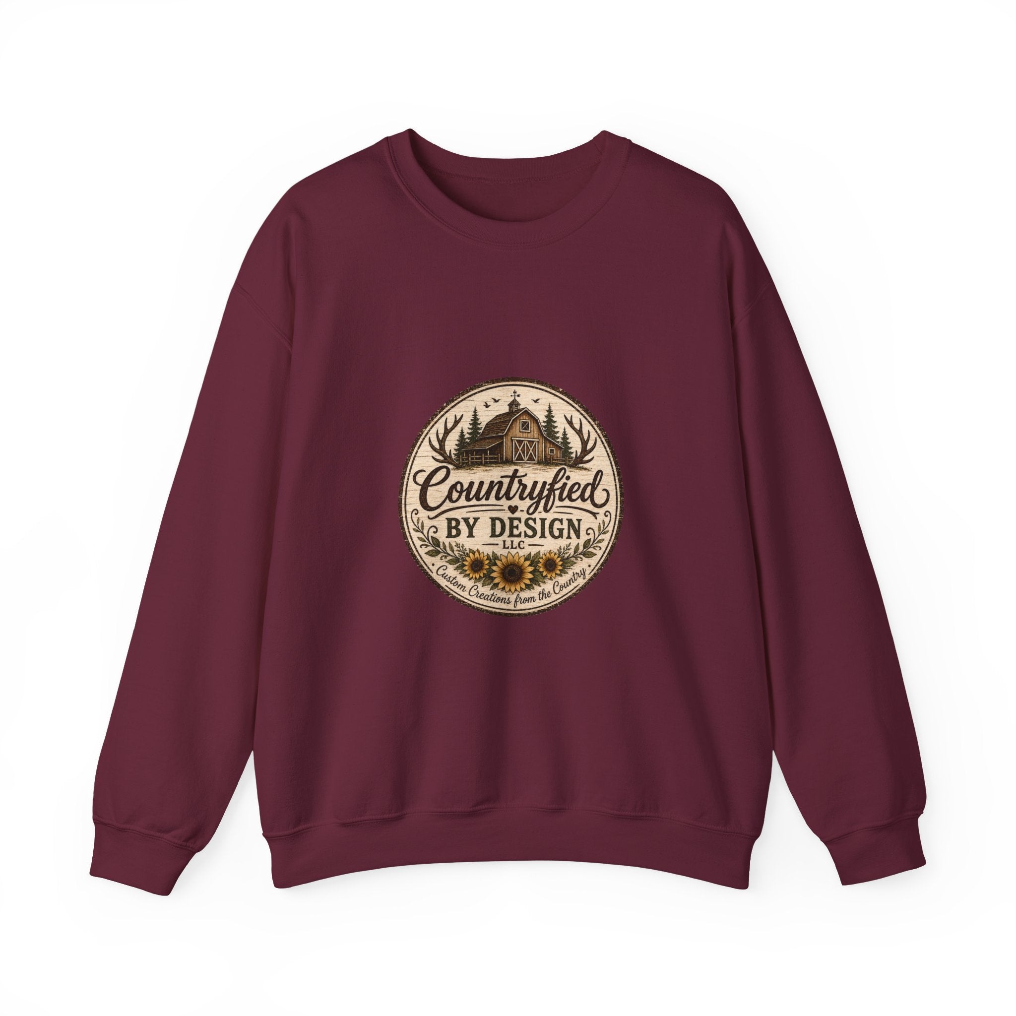 Countryfied By Design Crewneck Sweatshirt — Rustic Farmhouse Graphic Pullover