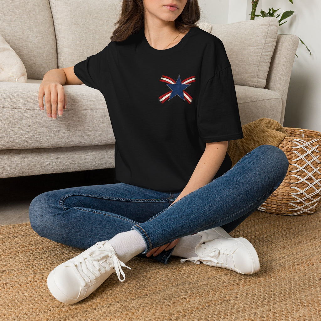 Patriotic Star Tee — Small Distressed Navy Star with Red Stripes