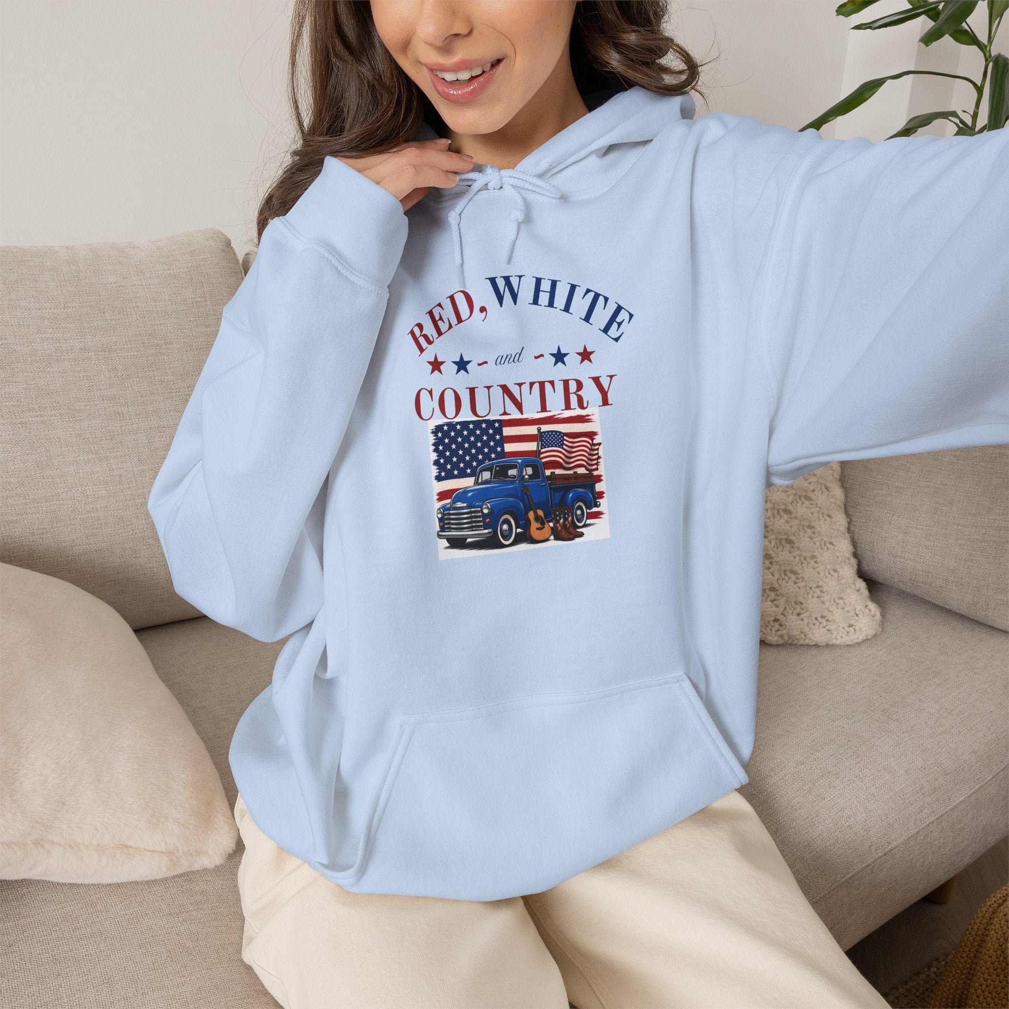 Patriotic Truck Hoodie — "Red White Country" / "Land of the Free, Home of the Brave"