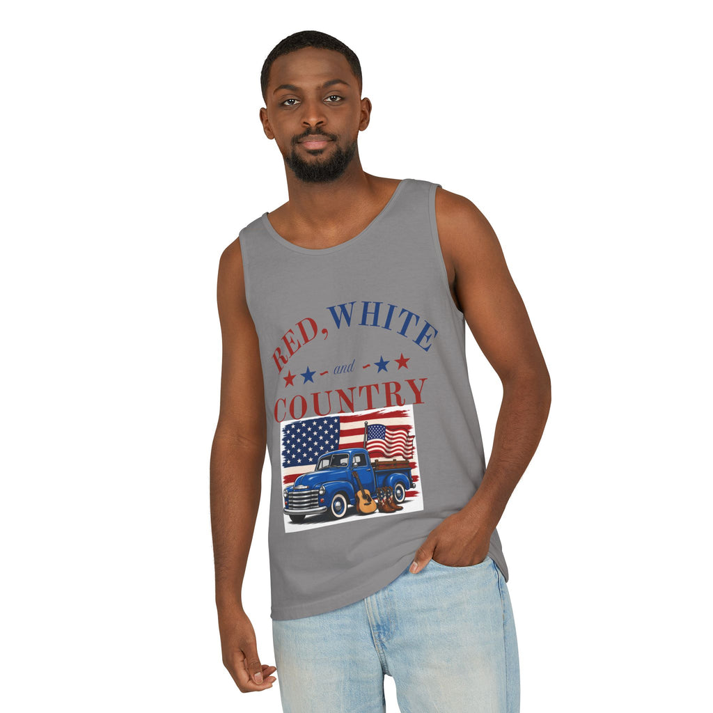 Patriotic Tank Top – "Red, White and Country" Vintage Truck | "Land of the Free" 4th of July Tank