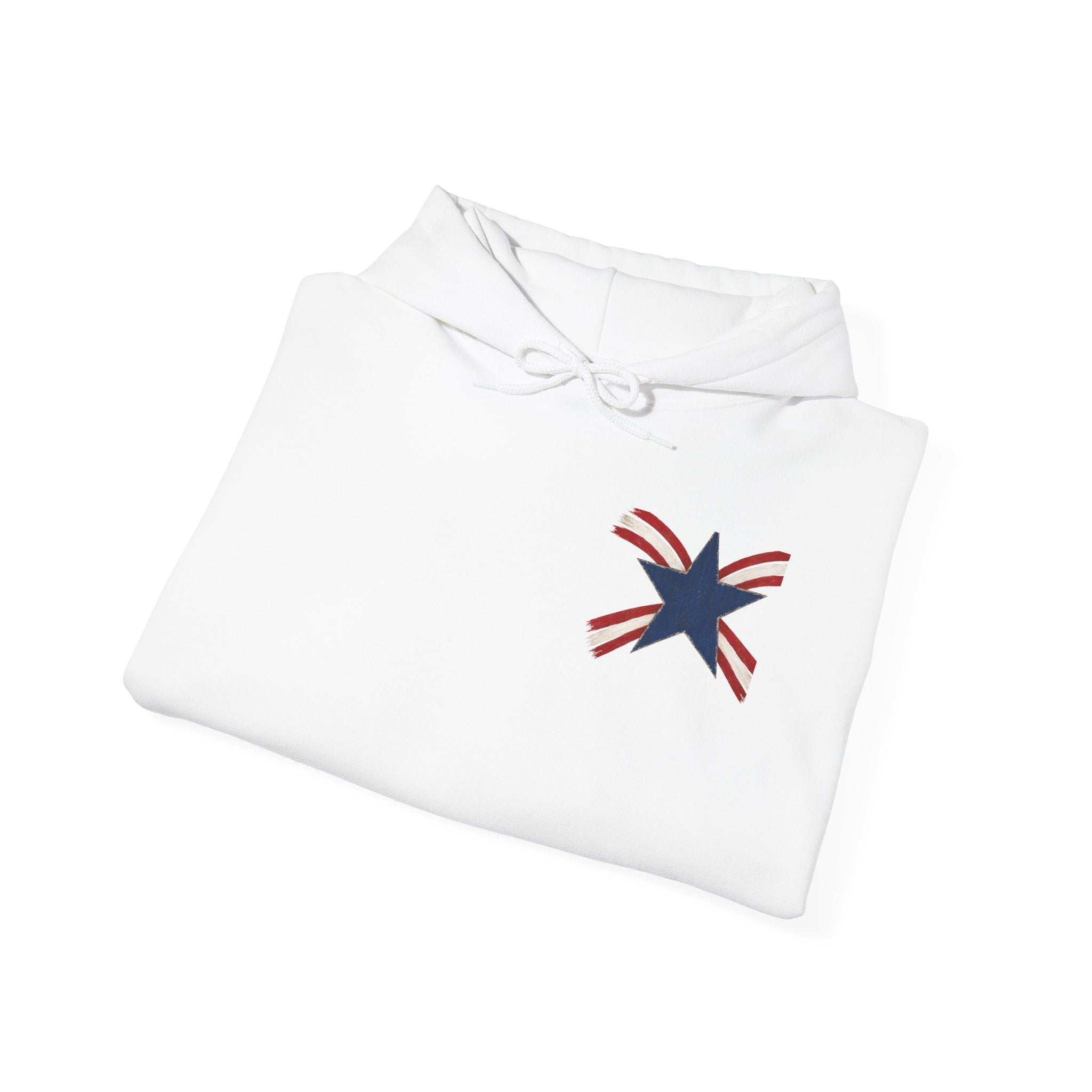 Patriotic Star & Shield Hoodie — USA Flag Graphic Pullover for 4th of July