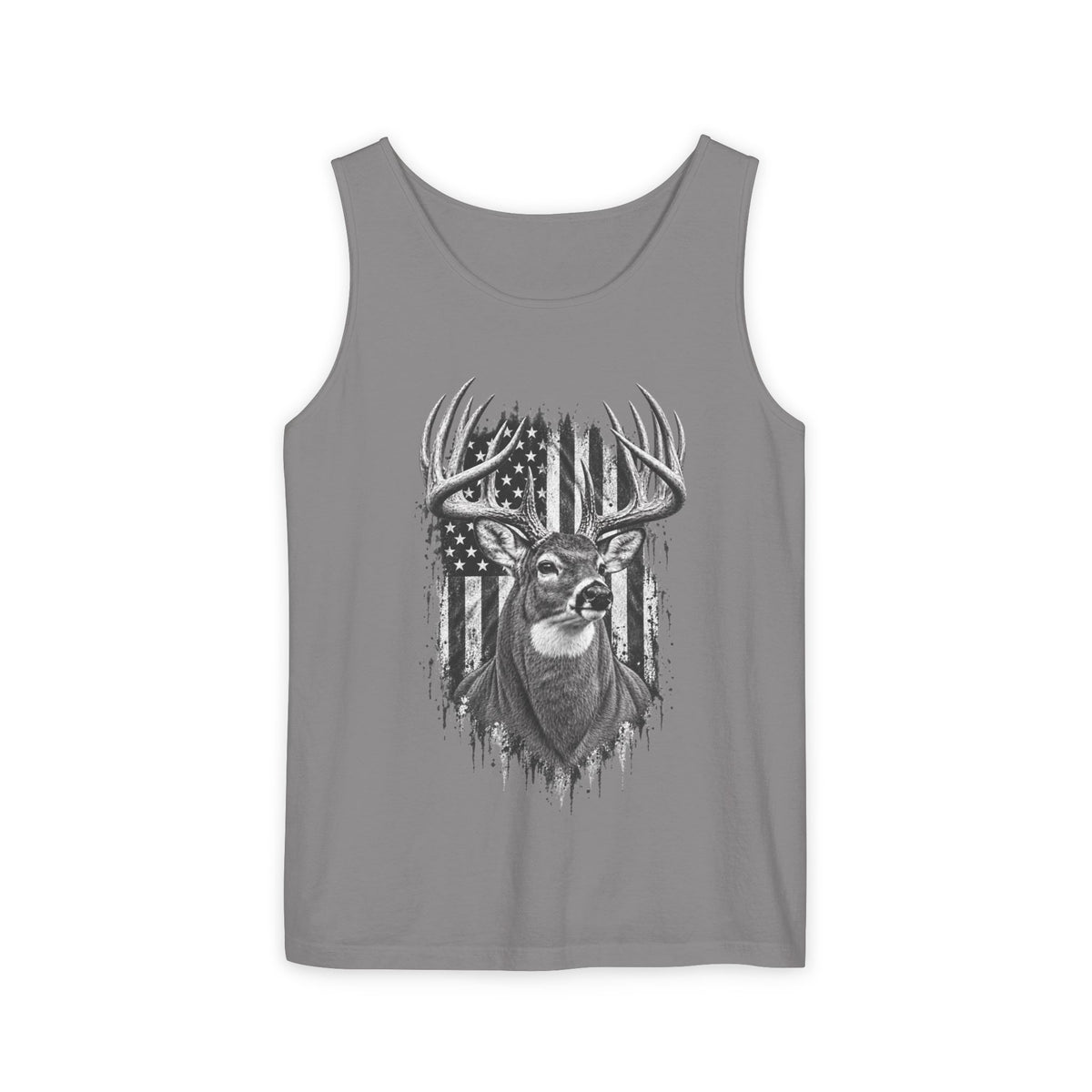 Buck Deer American Flag Tank Top, Garment-Dyed Cotton, Relaxed Fit