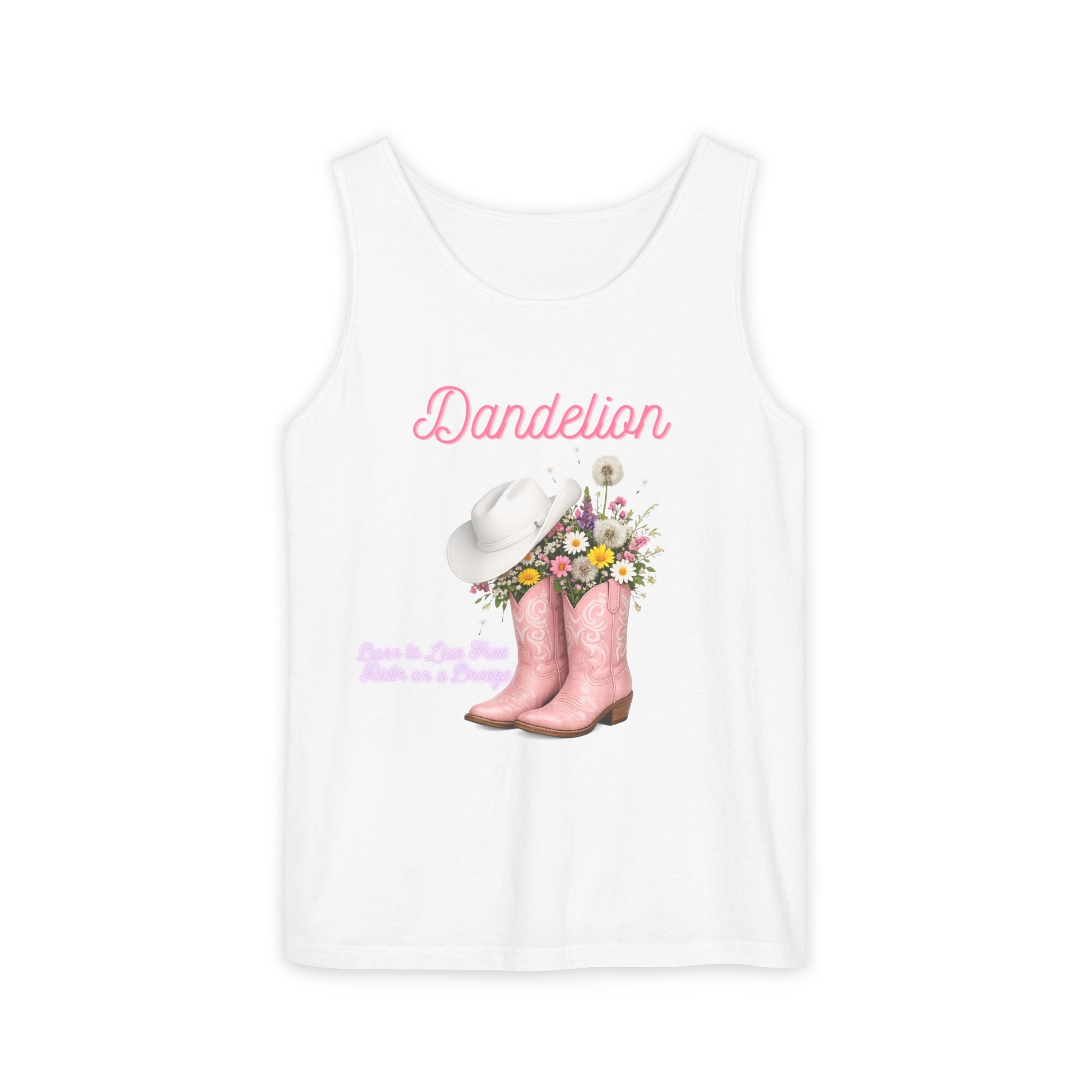 Dandelion Pink Cowboy Boots Tank Top — Floral Western Summer Tee