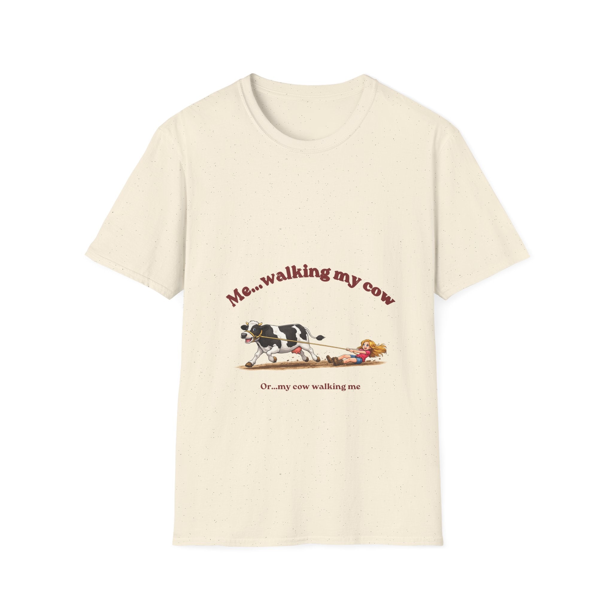Cow Walking T-Shirt — "Me...walking my cow" Cute Farm Animal Tee-girl