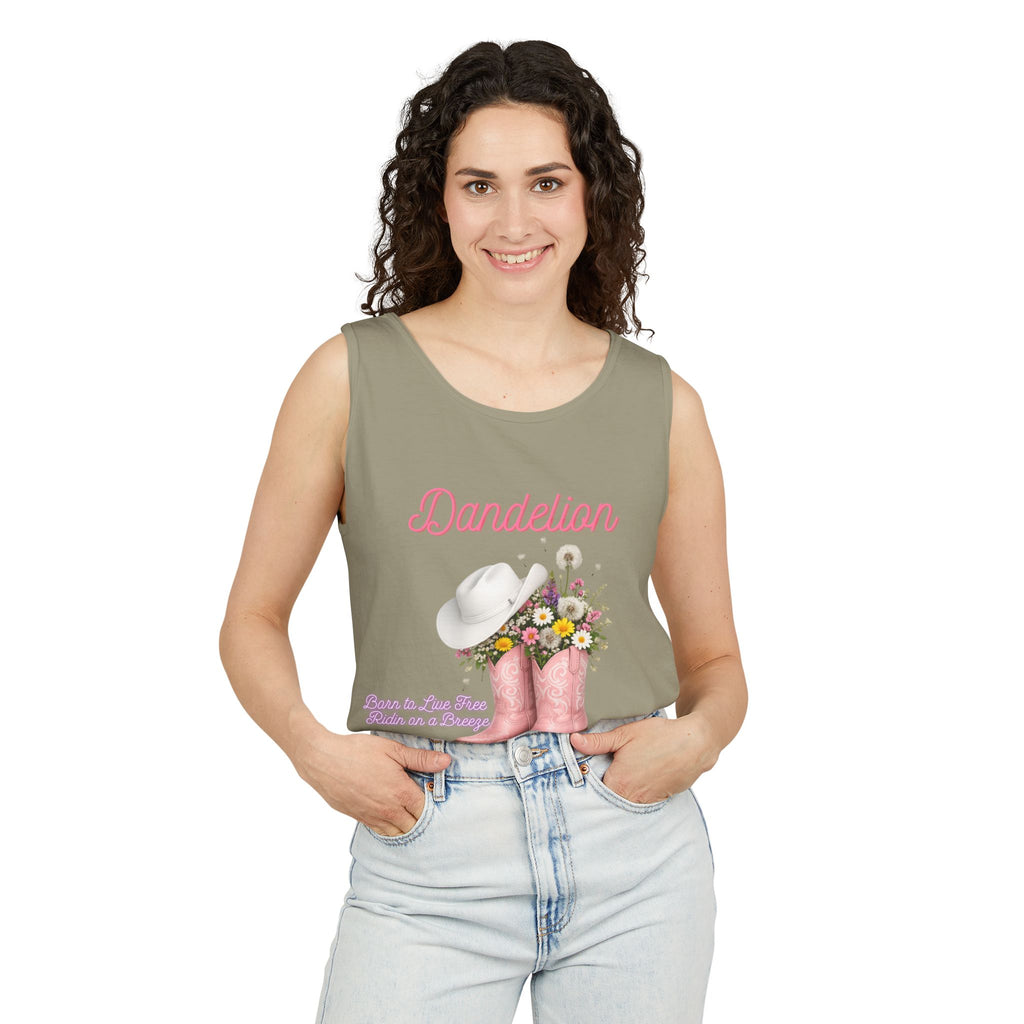 Dandelion Pink Cowboy Boots Tank Top — Floral Western Summer Tee
