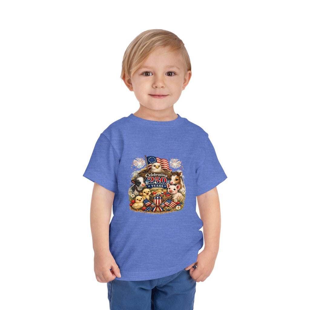 Toddler Tee — "Celebrating 250 Years" Patriotic Animals 4th of July Shirt