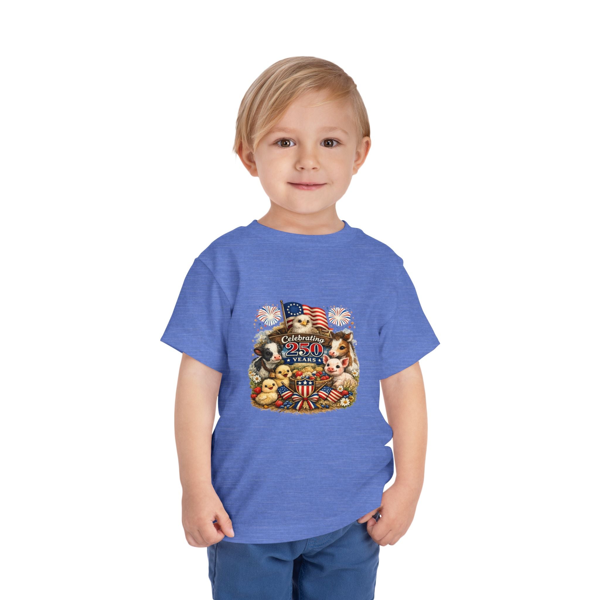 Toddler Tee — "Celebrating 250 Years" Patriotic Animals 4th of July Shirt