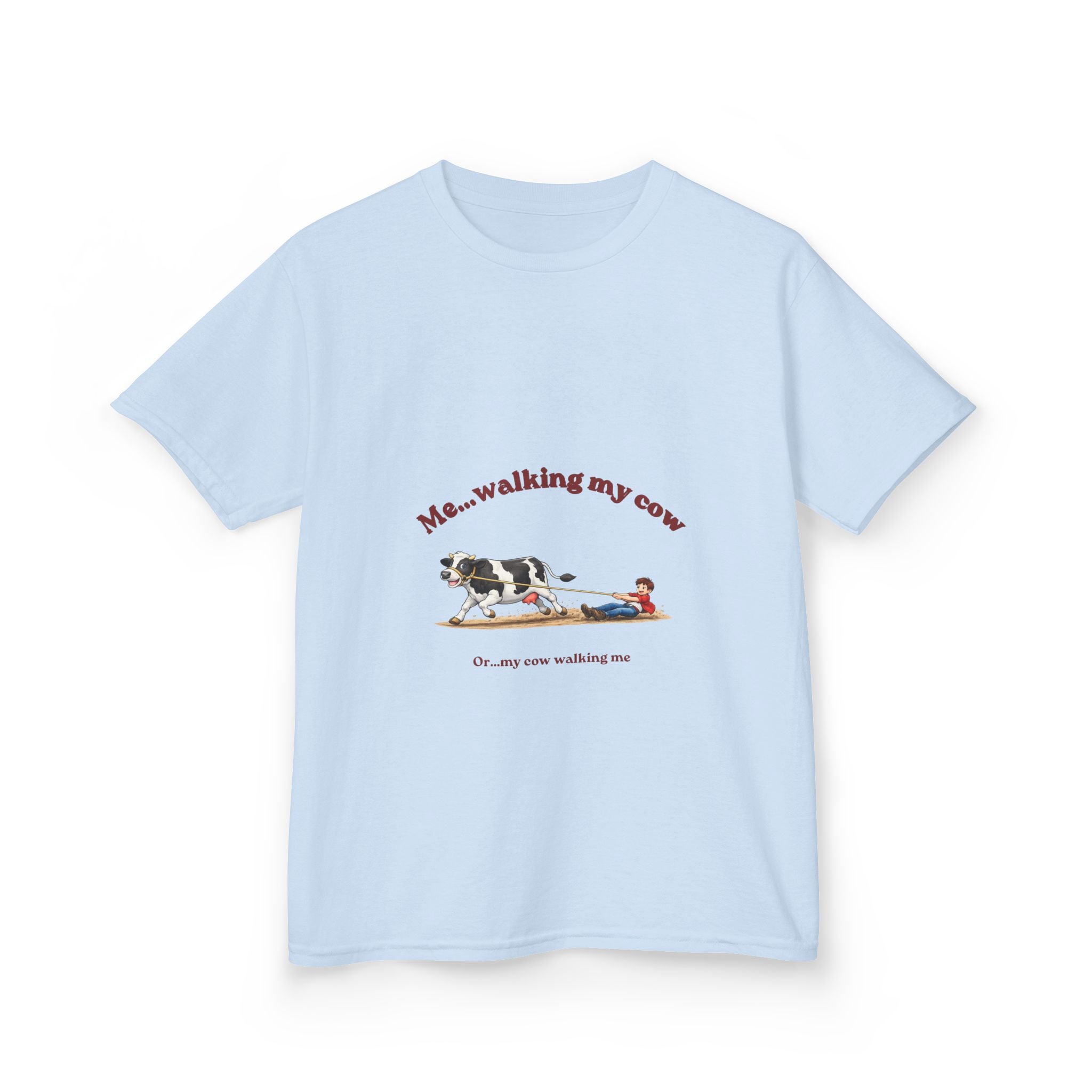 Kids T‑Shirt — “Me walking my cow” Cute Farm Animal Tee for Children-boy