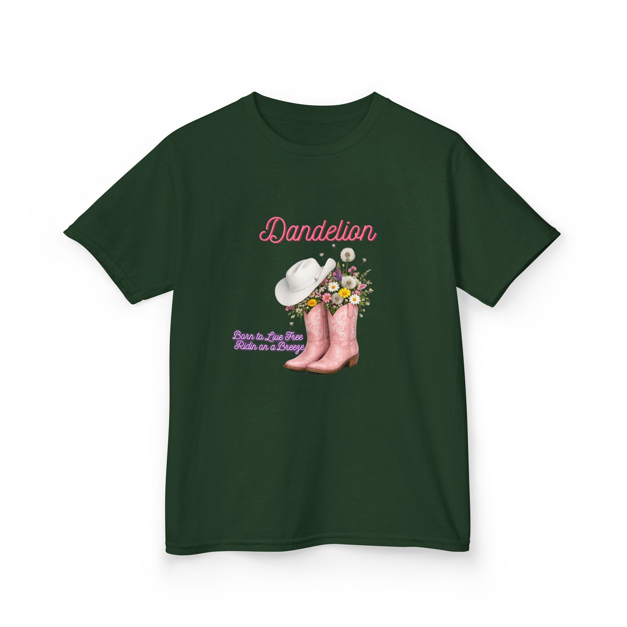 Kids T-Shirt — Dandelion Pink Rain Boots Floral Graphic Tee