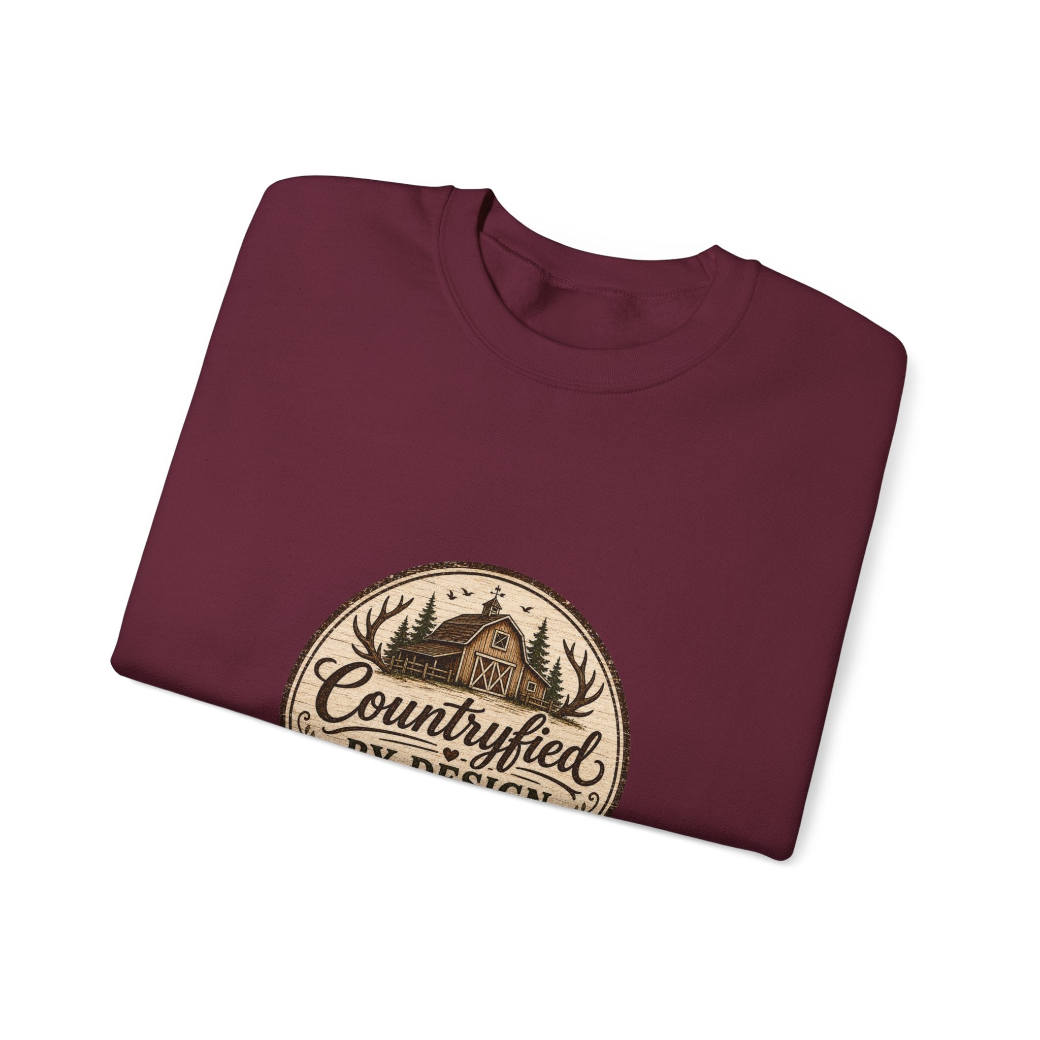 Countryfied By Design Crewneck Sweatshirt — Rustic Farmhouse Graphic Pullover