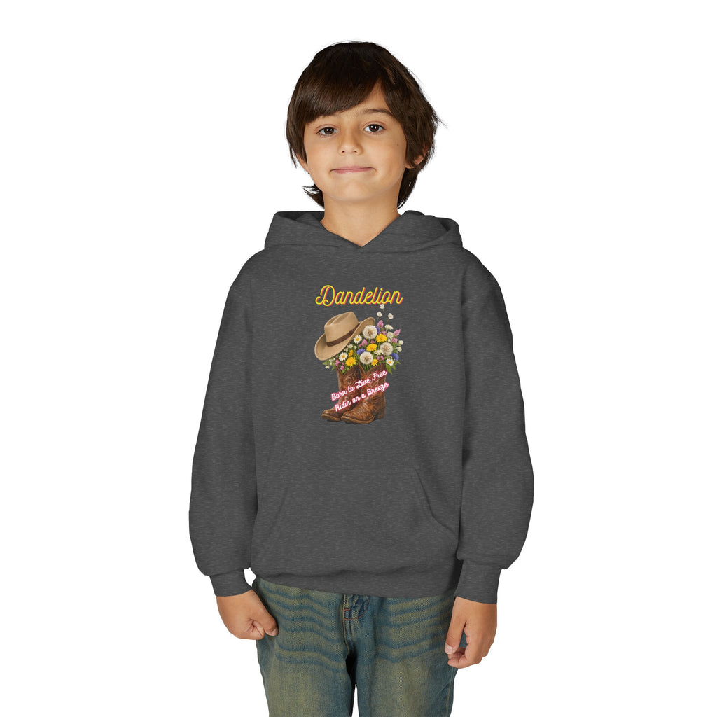 Youth Dandelion Cowboy Boot Hoodie - Floral Western Kids Sweatshirt