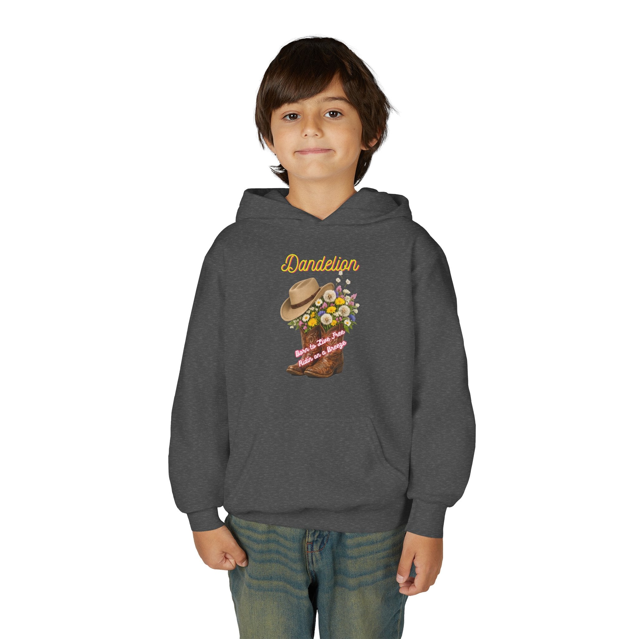 Youth Dandelion Cowboy Boot Hoodie - Floral Western Kids Sweatshirt