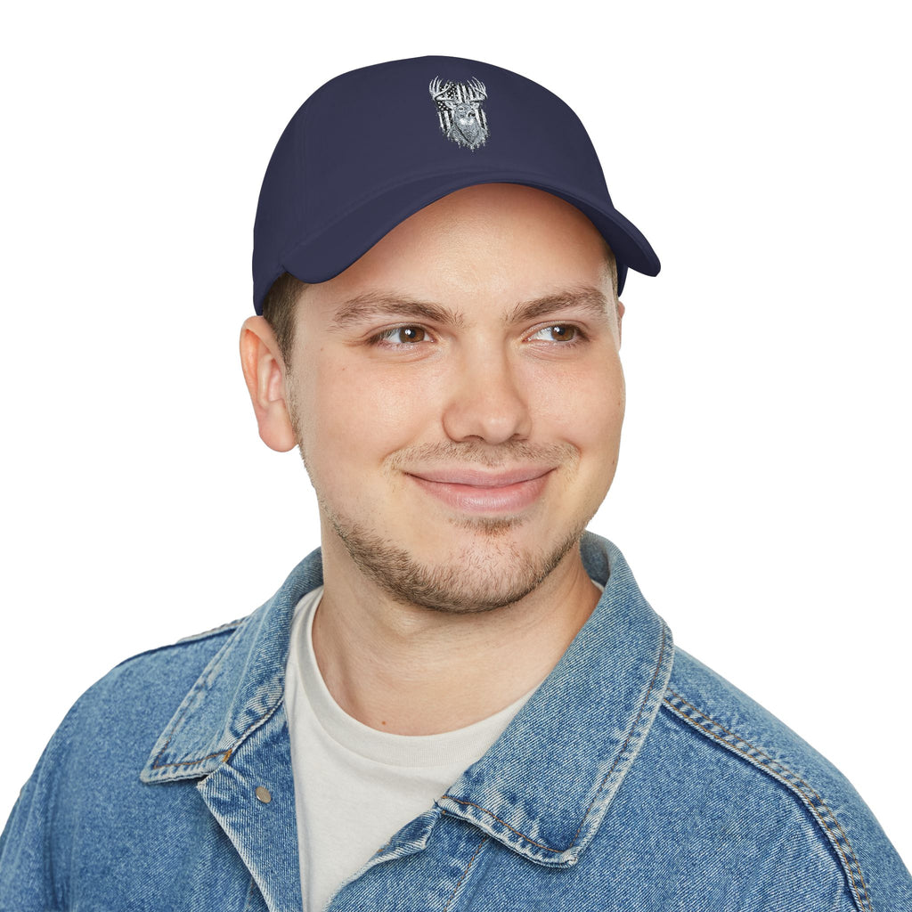 Low Profile Baseball Cap with Silver Viking Helmet Embroidery