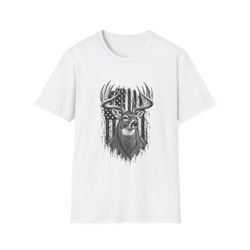 Buck Hunting T-Shirt, Distressed American Flag Deer Graphic Tee, Adult Classic Fit
