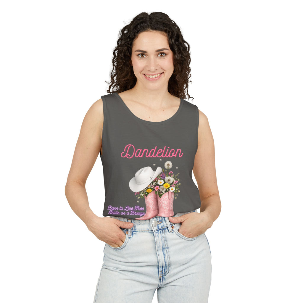 Dandelion Pink Cowboy Boots Tank Top — Floral Western Summer Tee