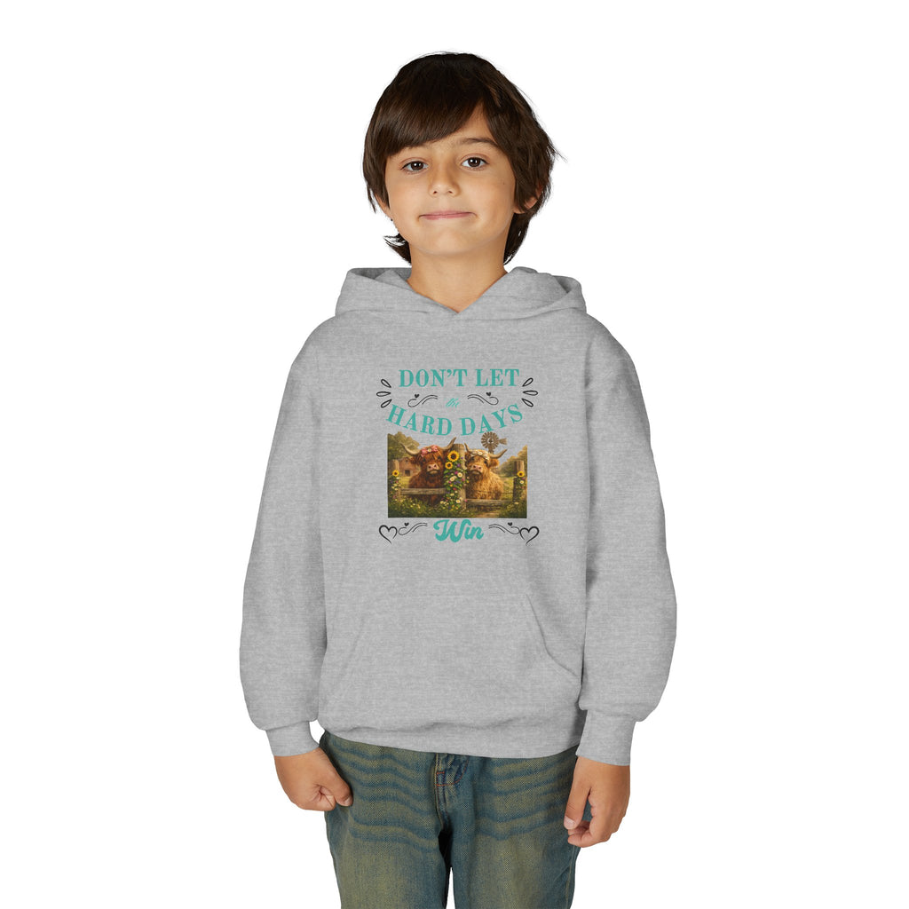 Youth Hoodie — "Don't Let Hard Days Win" Inspirational Graphic Sweatshirt