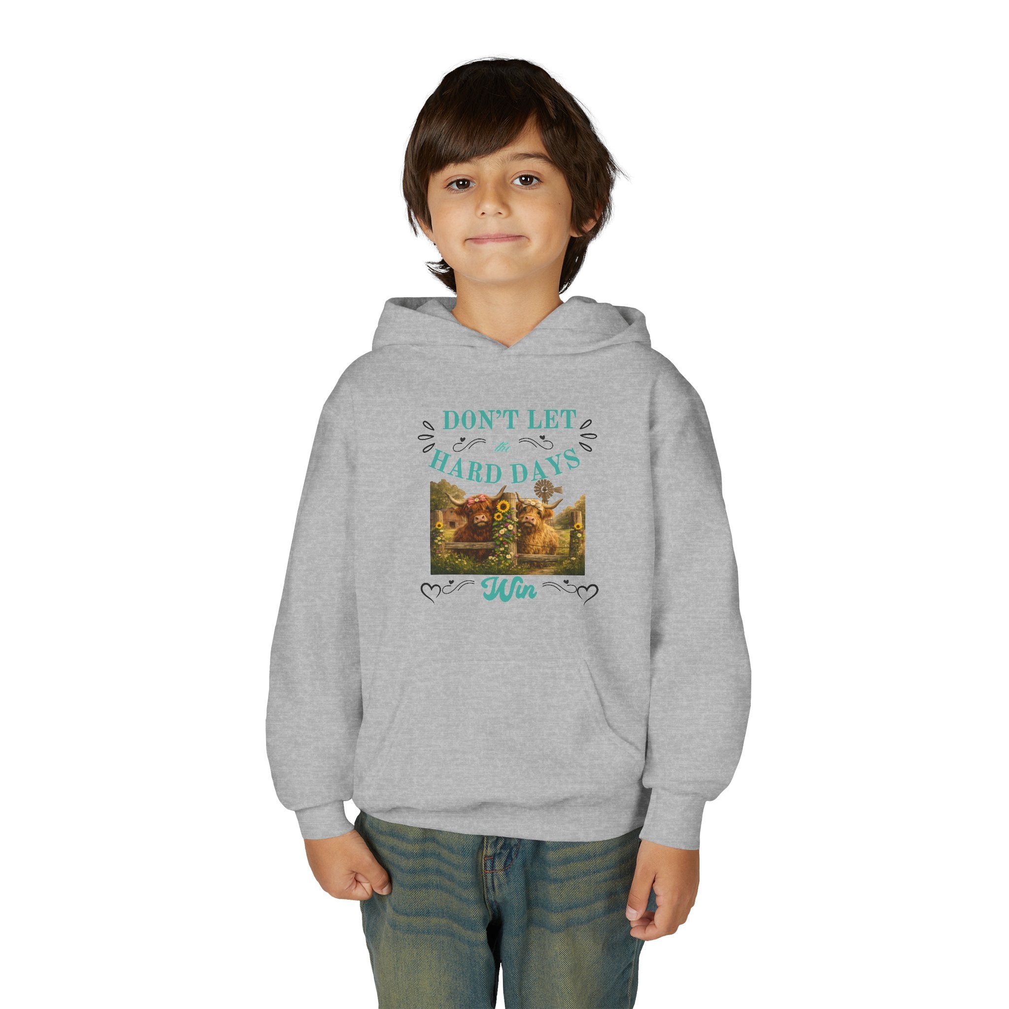 Youth Hoodie — "Don't Let Hard Days Win" Inspirational Graphic Sweatshirt