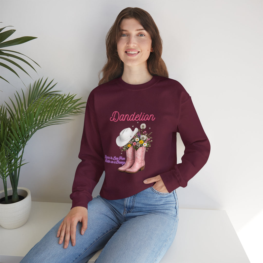 Dandelion Floral Cowboy Boots Sweatshirt – Pink Western Hat & Flowers Crewneck