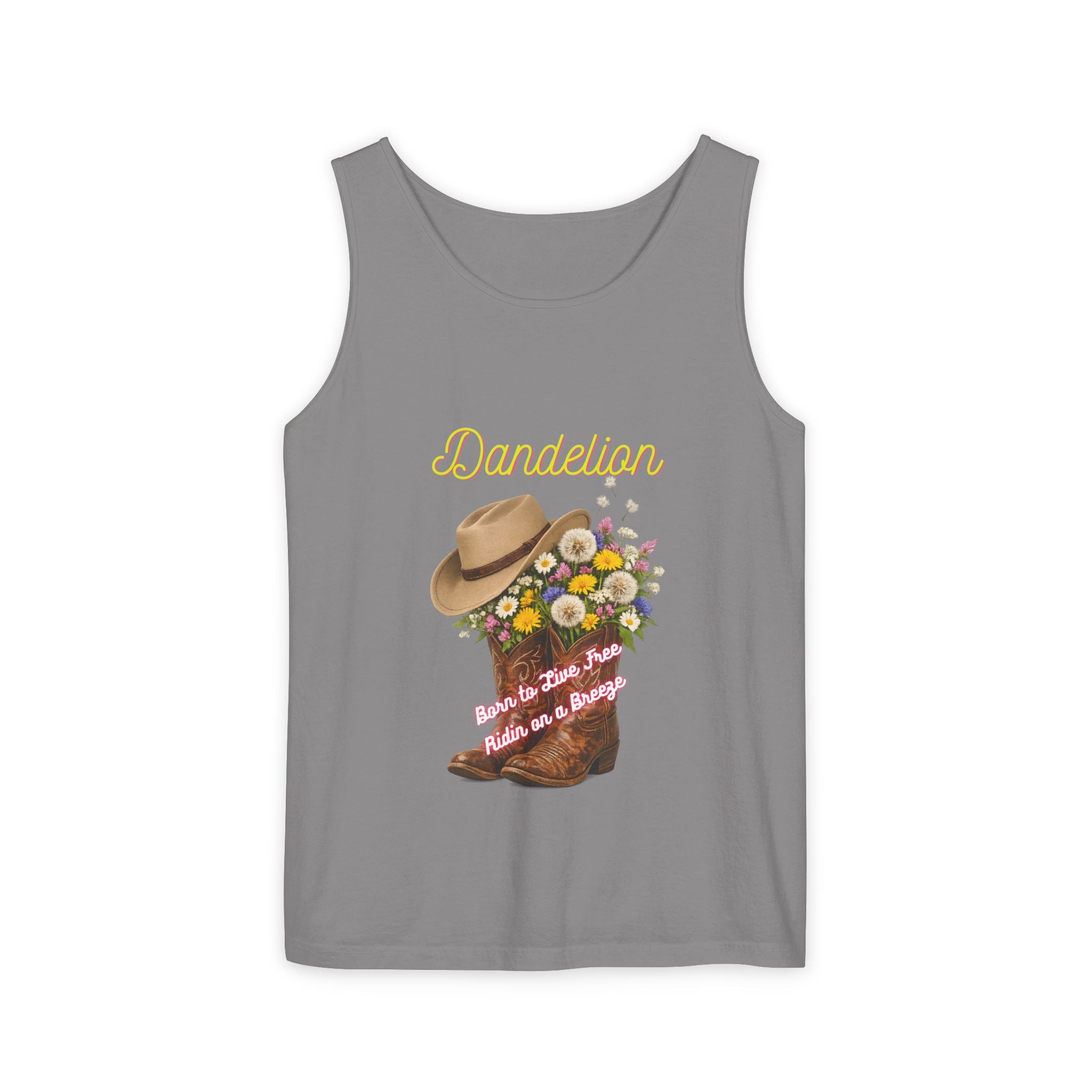 Dandelion Cowboy Boot Tank Top — Floral Western Graphic Summer Tee