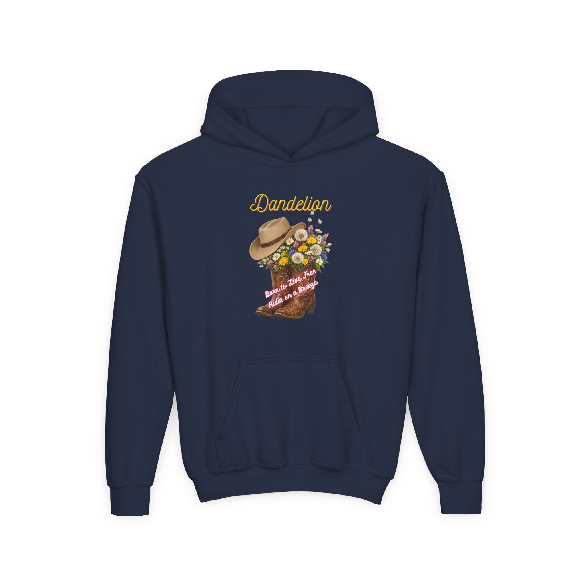 Youth Dandelion Cowboy Boot Hoodie - Floral Western Kids Sweatshirt