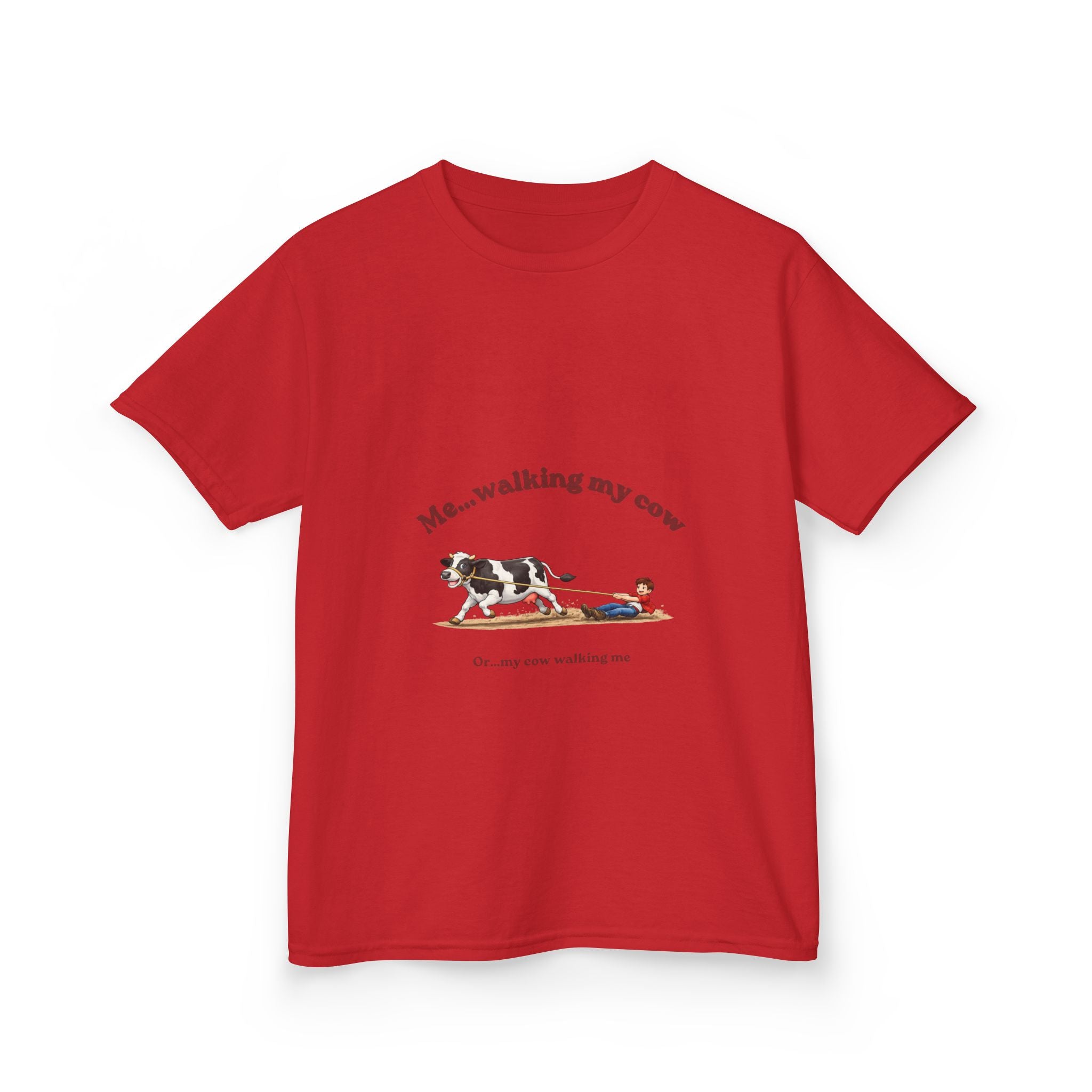 Kids T‑Shirt — “Me walking my cow” Cute Farm Animal Tee for Children-boy