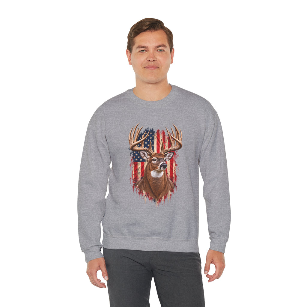 American Flag Buck Deer Sweatshirt | Patriotic Hunting Wildlife Crewneck