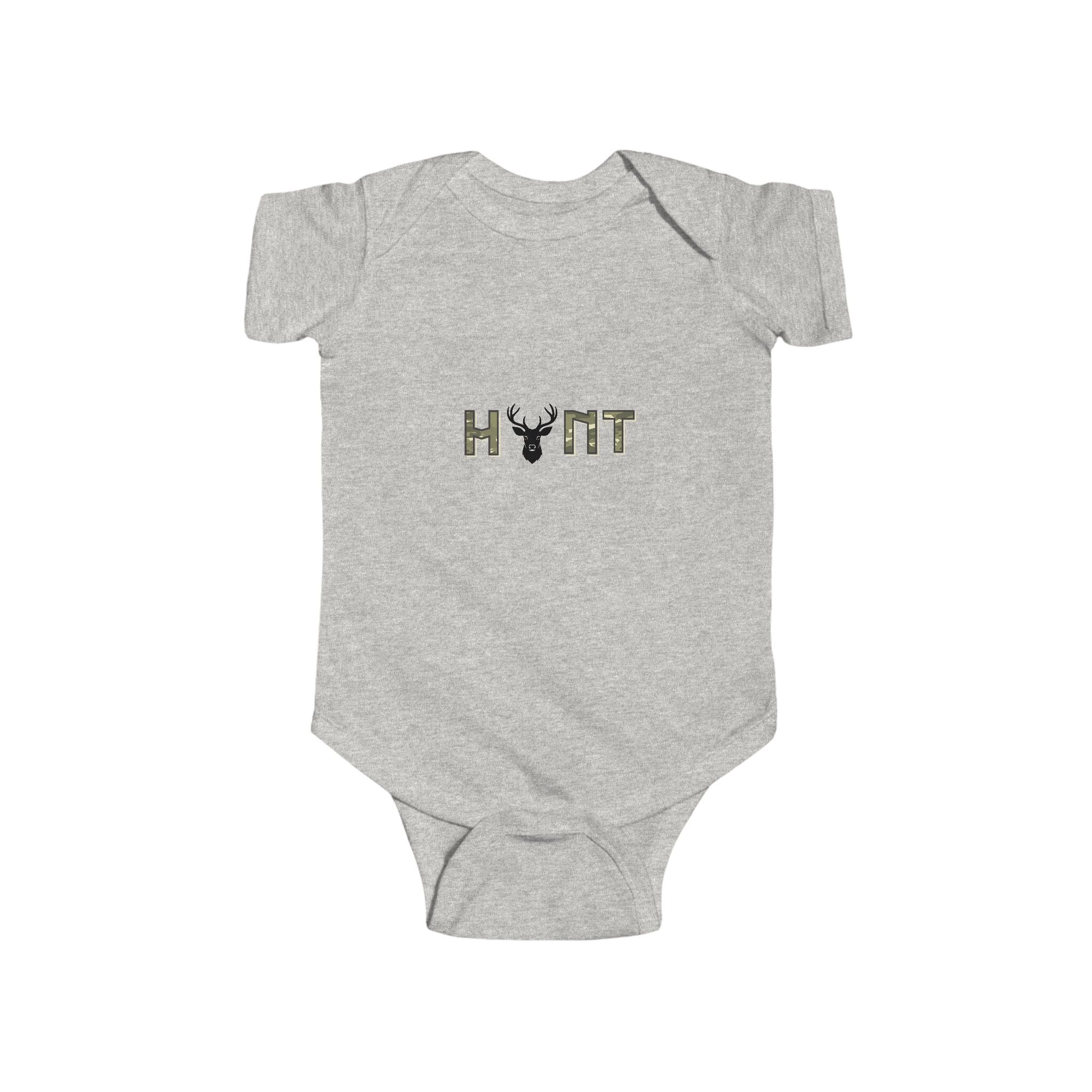 Infant Bodysuit “HUNT” Camo Deer Graphic - Baby Boy Girl Hunting Tee