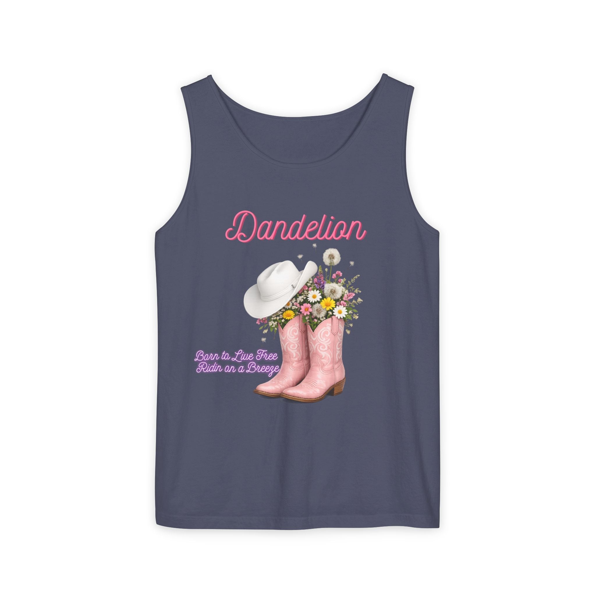Dandelion Pink Cowboy Boots Tank Top — Floral Western Summer Tee
