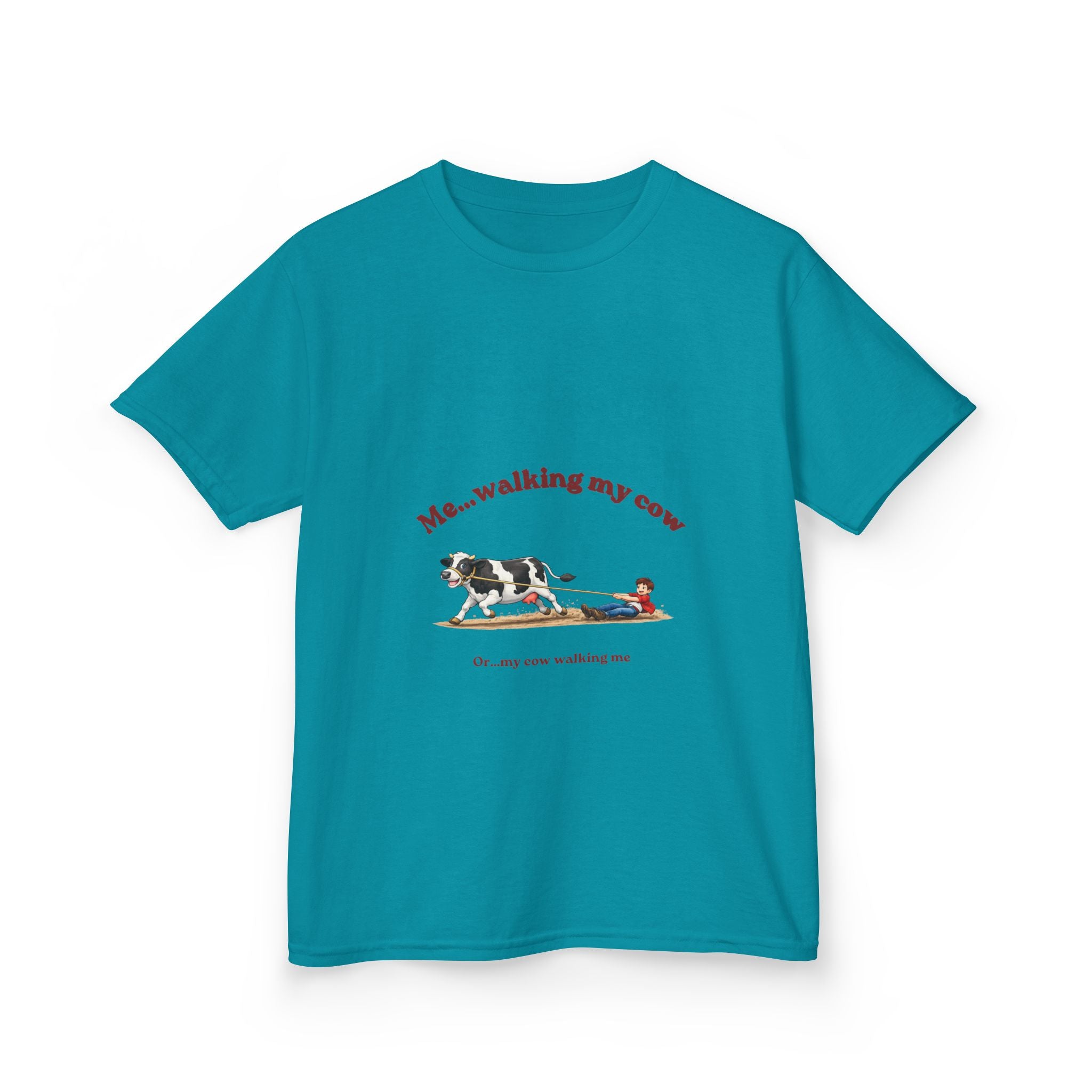 Kids T‑Shirt — “Me walking my cow” Cute Farm Animal Tee for Children-boy